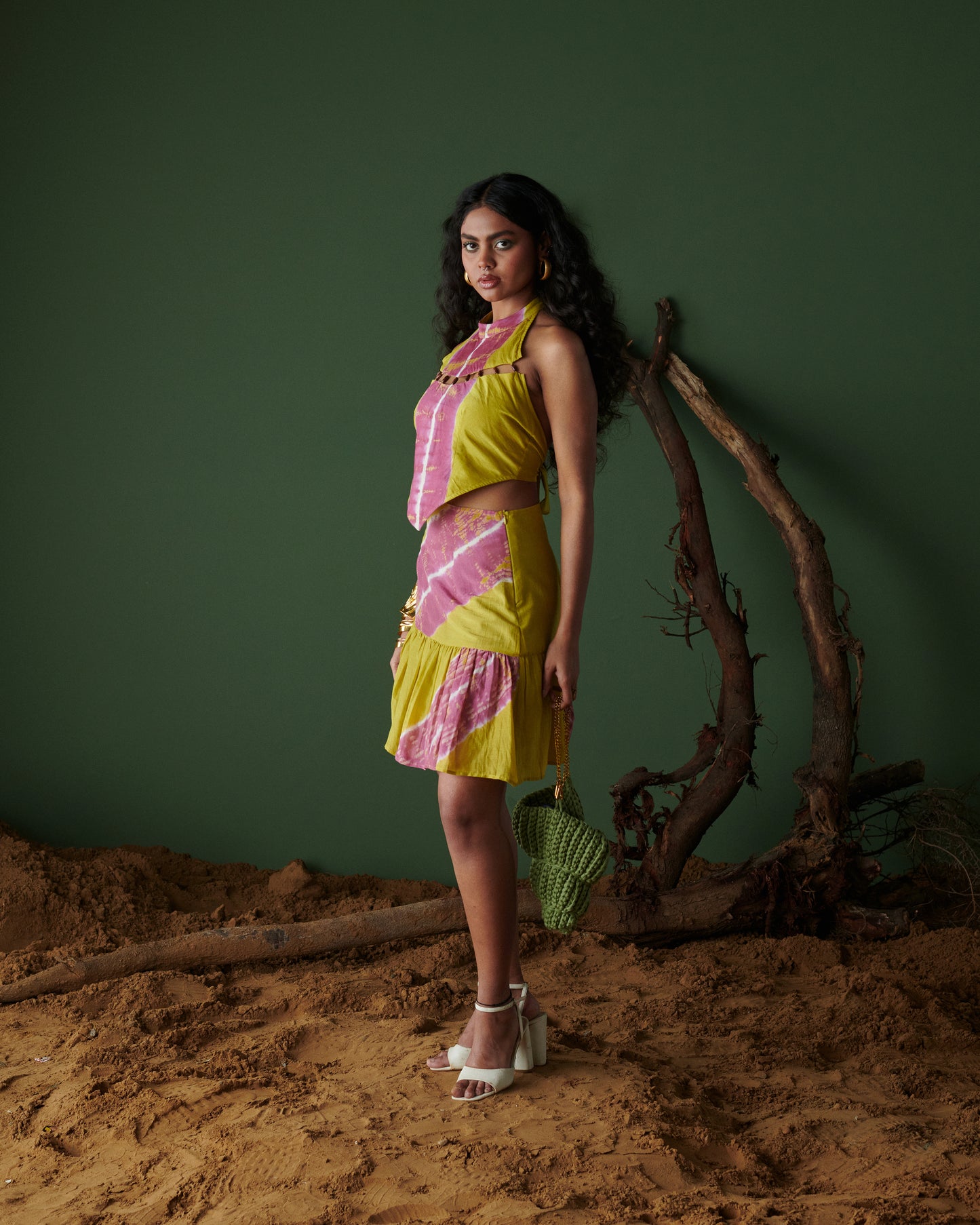 Side view of Khatta Jal-Jeera Skirt showing tiered design and asymmetric cut