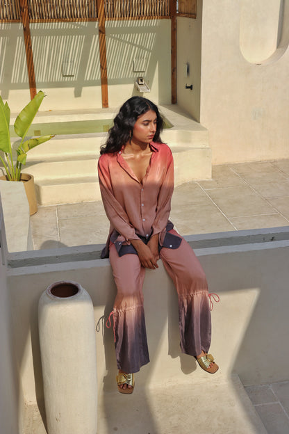 Stylish fashion shot of model in Dawn To Dusk co-ord set, casual elegance.