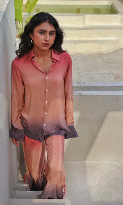 Full front view of model in Dawn To Dusk co-ord set, chic and modern.